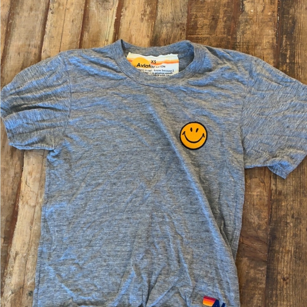 Aviator Nation gray Smile Patch Tee